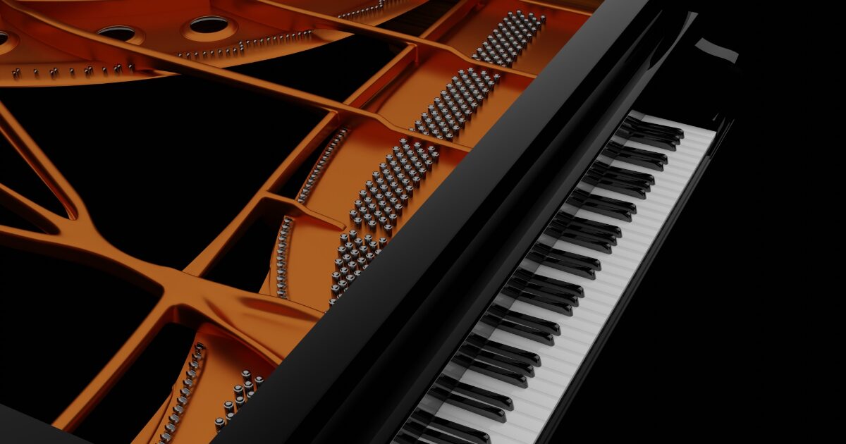 グランドピアノの内部構造と黒鍵白鍵の鍵盤部分