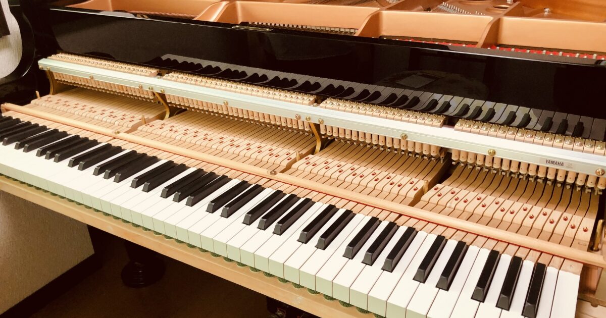 グランドピアノの鍵盤とアクション部分の内部構造